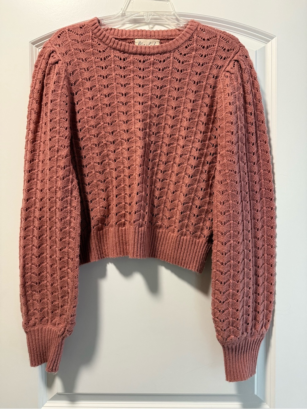 Marled Rosewood Openwork Crewneck Sweater